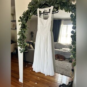 Women's White Square-Neck Maxi Dress with Wide Straps